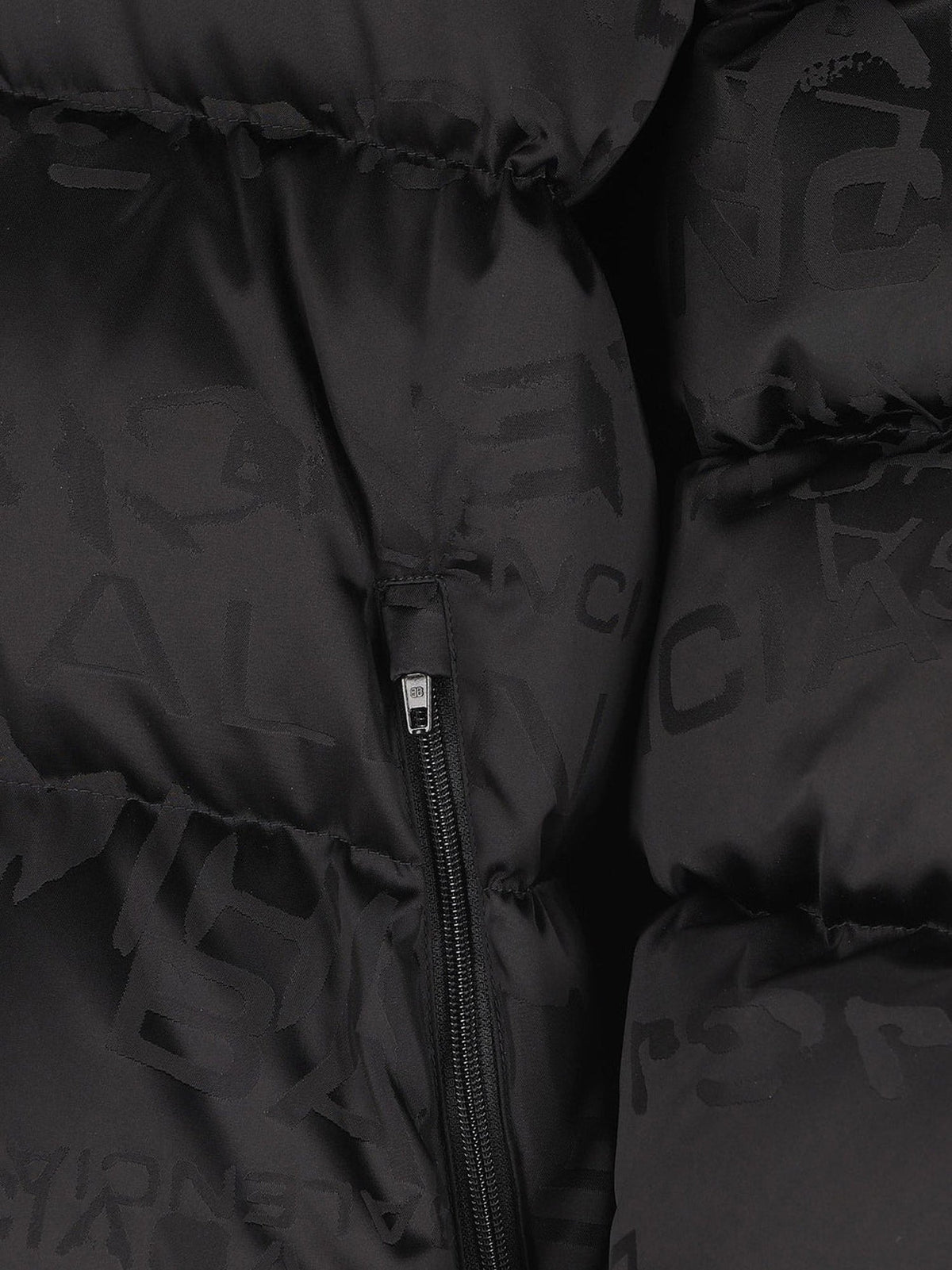 Balenciaga Nylon down jacket with all-over lettering logo - Black