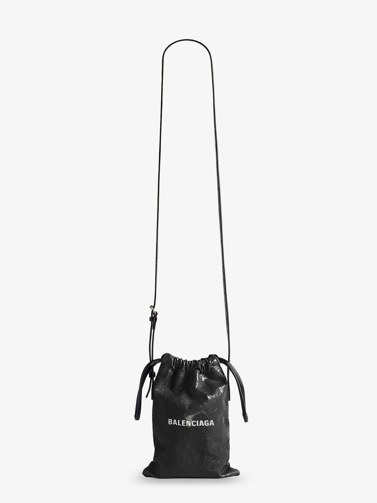 Balenciaga Leather Shopper Phone Holder with lettering logo on the front - Black/L White