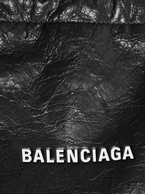 Balenciaga Leather Shopper Phone Holder with lettering logo on the front - Black/L White