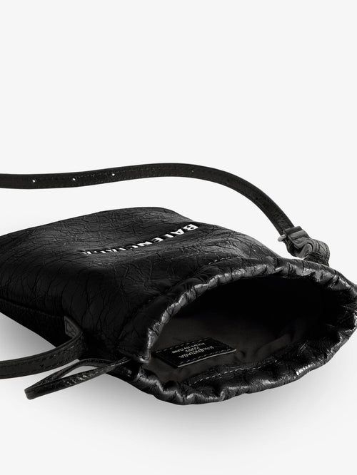 Balenciaga Leather Shopper Phone Holder with lettering logo on the front - Black/L White