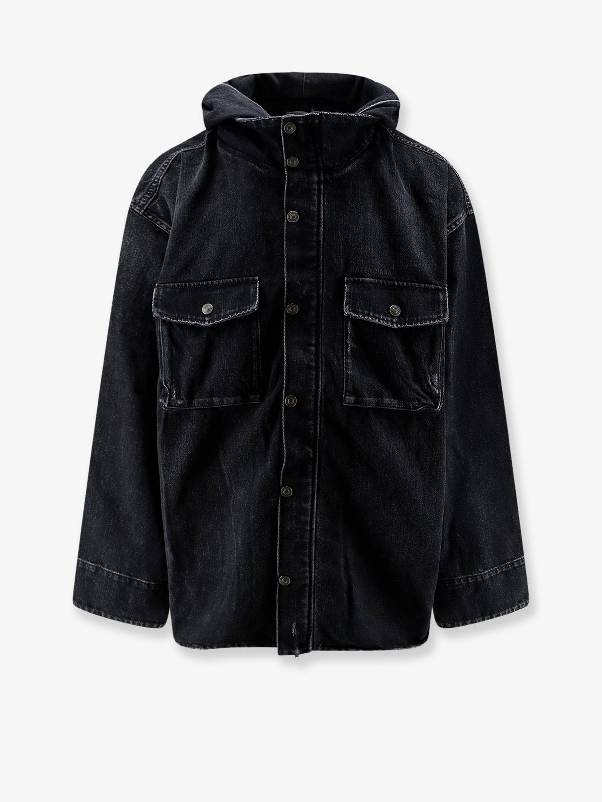 Balenciaga Black denim jacket with embroidered logo on the front