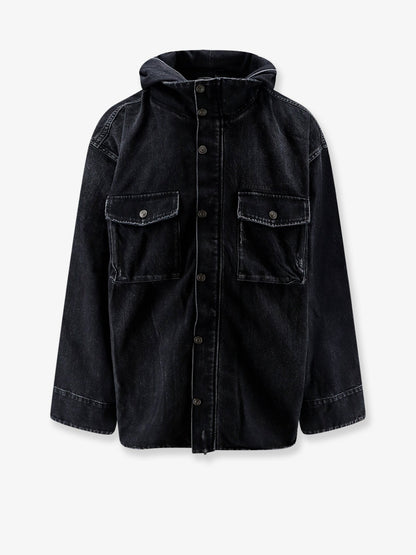 Balenciaga Black denim jacket with embroidered logo on the front