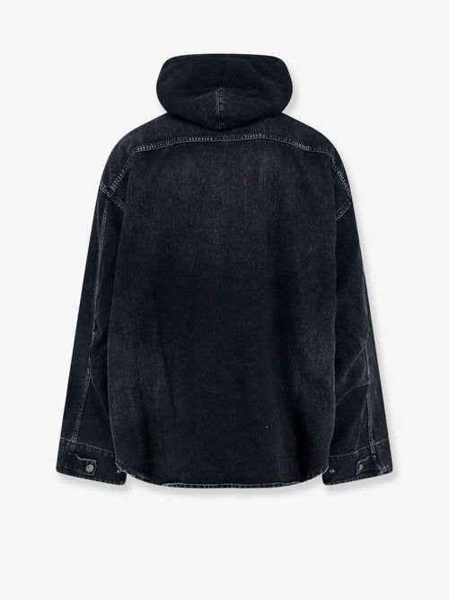 Balenciaga Black denim jacket with embroidered logo on the front