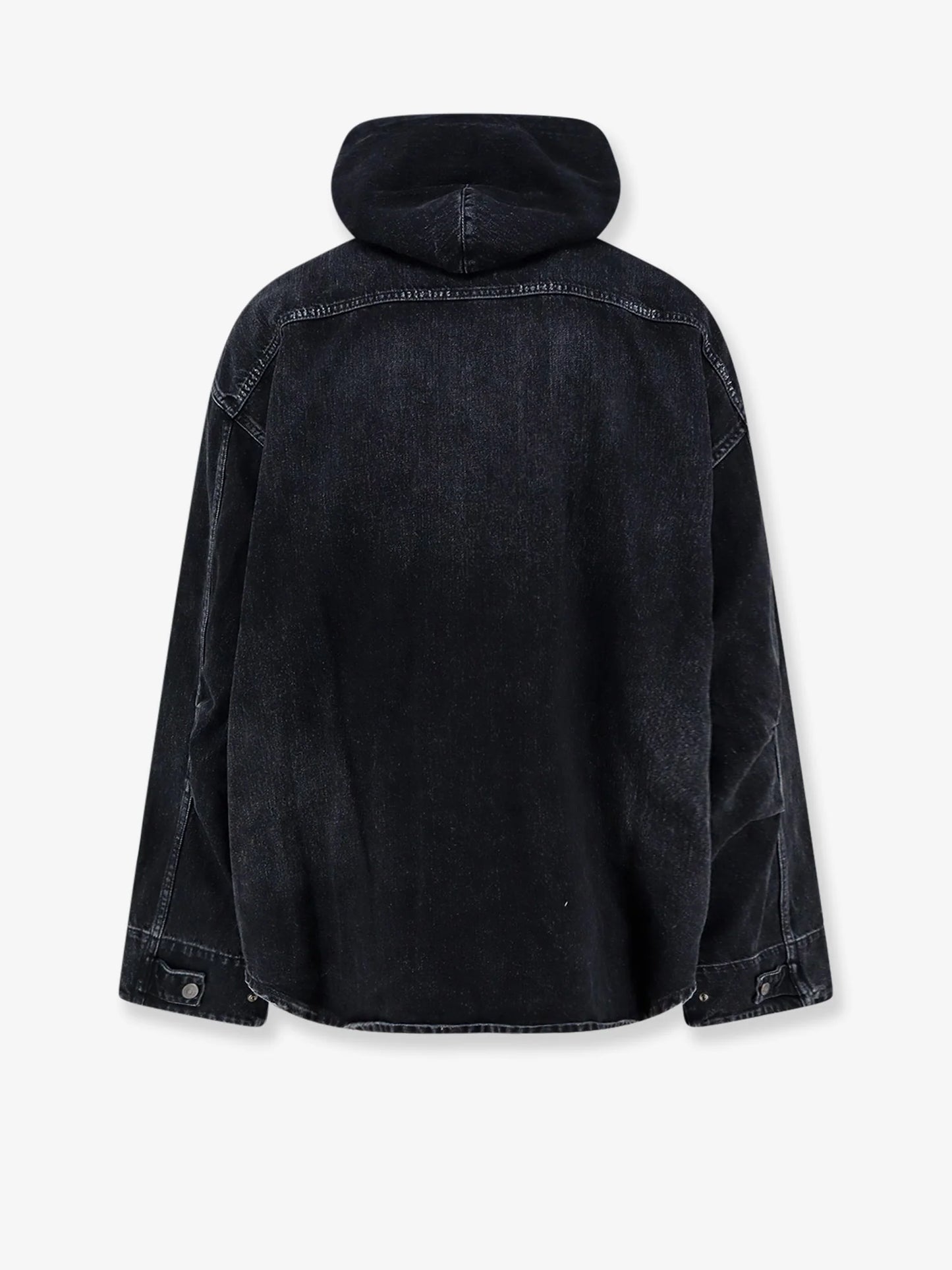 BALENCIAGA - Black denim jacket with embroidered logo on the front