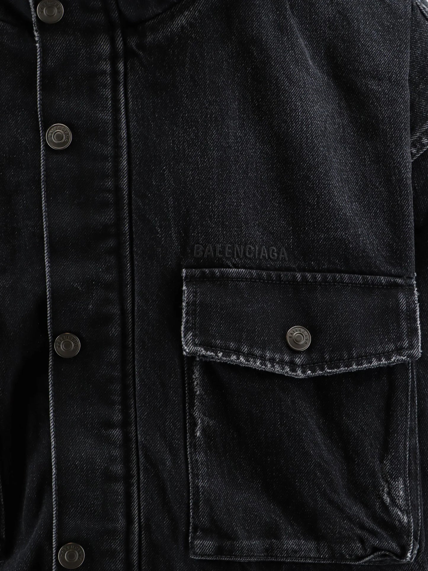 BALENCIAGA - Black denim jacket with embroidered logo on the front