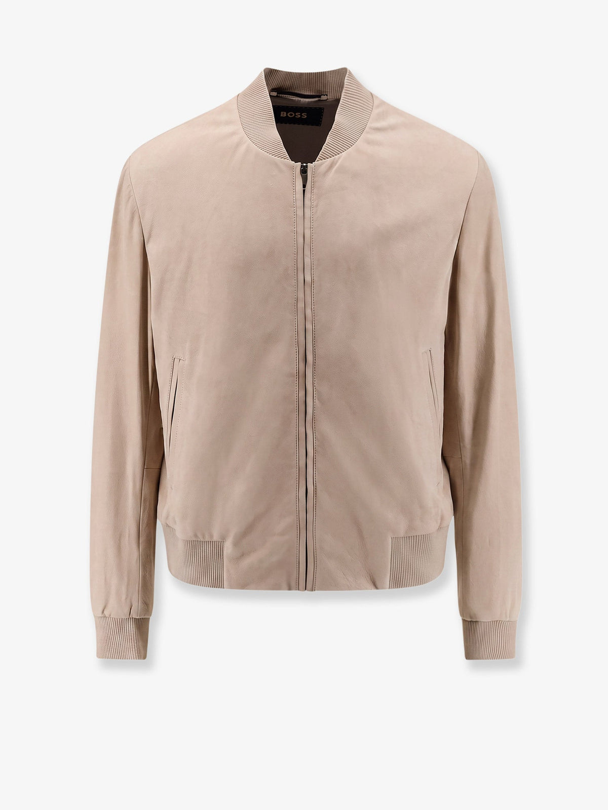 Boss Masic leather jacket with stitching - Lightbeige