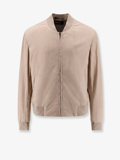 Boss Masic leather jacket with stitching - Lightbeige