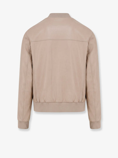 Boss Masic leather jacket with stitching - Lightbeige
