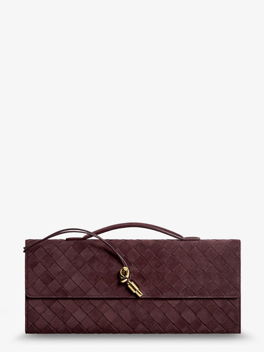 Bottega Veneta Andiamo Suede Clutch with Intrecciato pattern - Deep Mahogany-M B