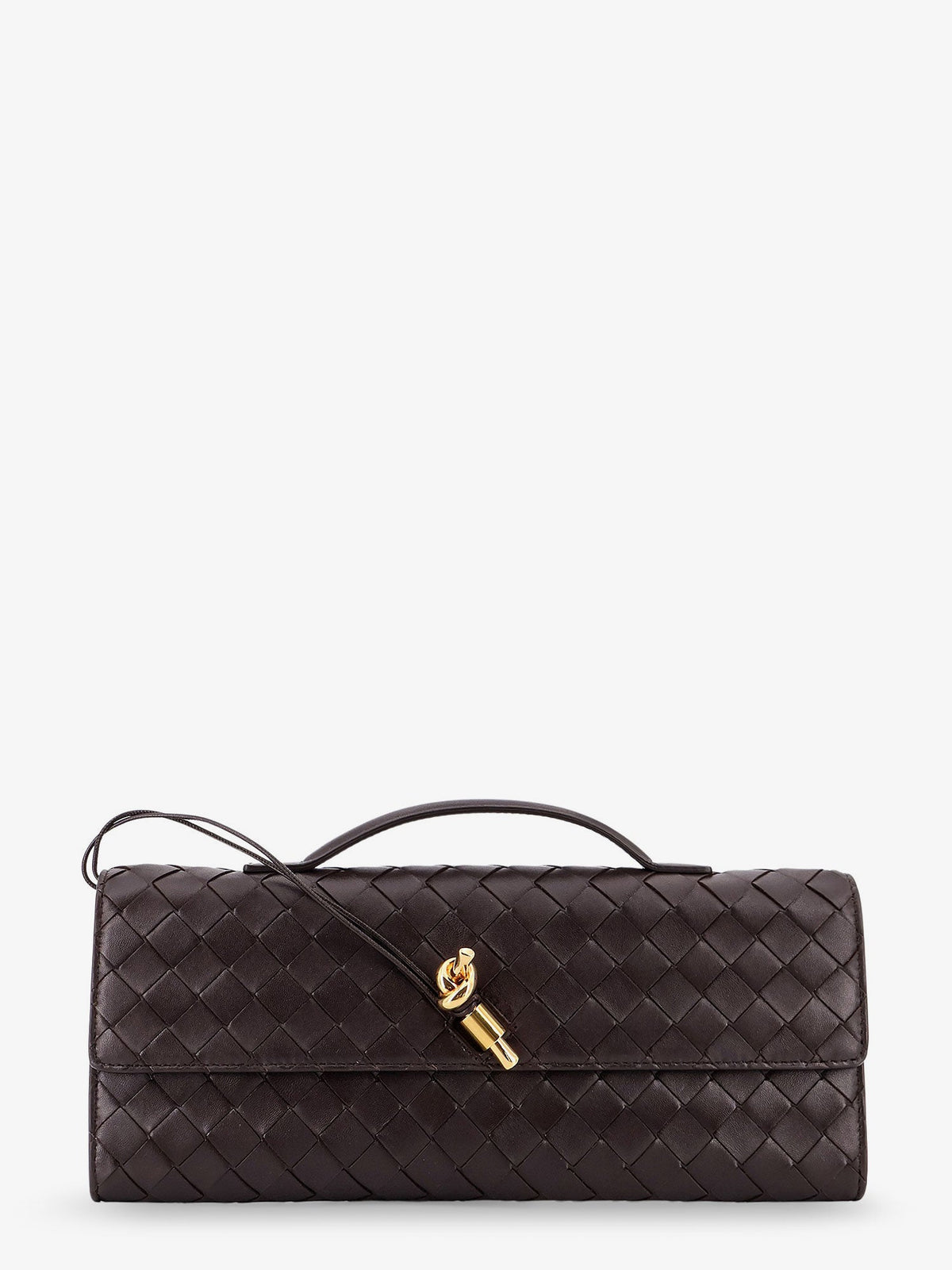 Bottega Veneta Andiamo Leather Clutch with Intrecciato motif - Fondant-M Brass