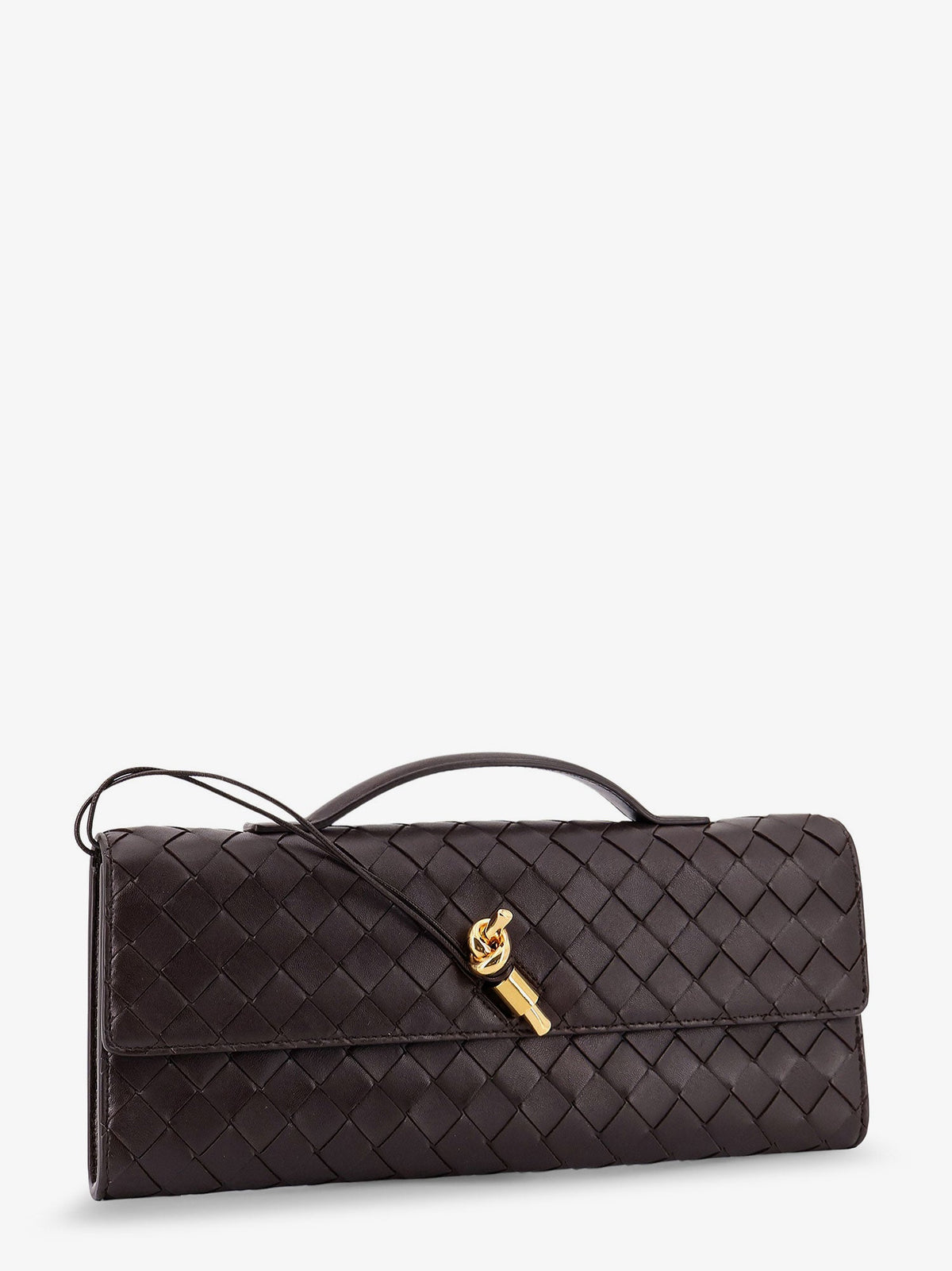 Bottega Veneta Andiamo Leather Clutch with Intrecciato motif - Fondant-M Brass