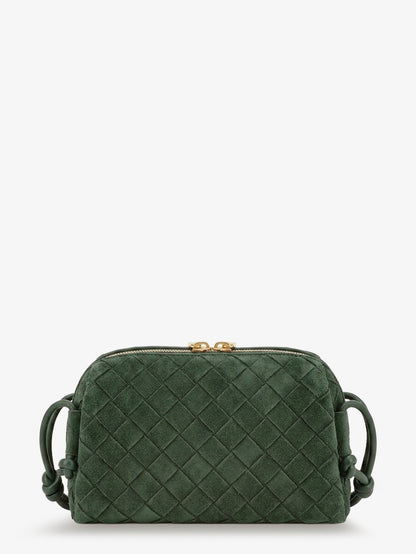 Bottega Veneta Concert Pochette suede crossbody bag - Green Tweed-Gold