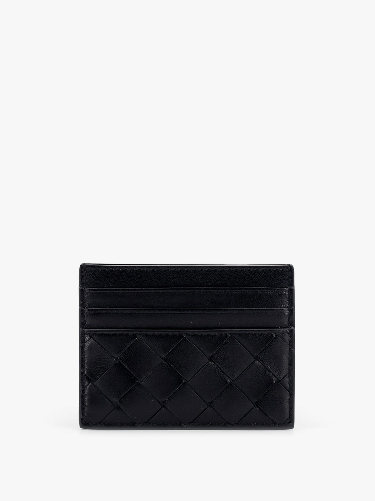 Bottega Veneta Leather Card Holder - Black-Gold