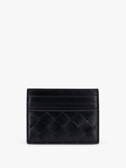 Bottega Veneta Leather Card Holder - Black-Gold