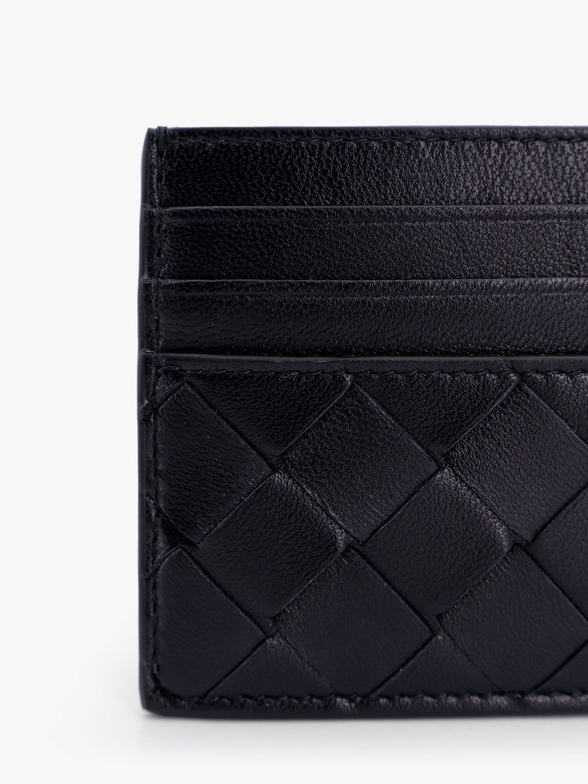 Bottega Veneta Leather Card Holder - Black-Gold