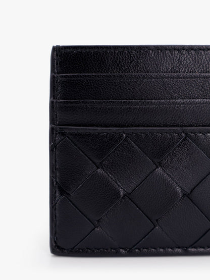 Bottega Veneta Leather Card Holder - Black-Gold