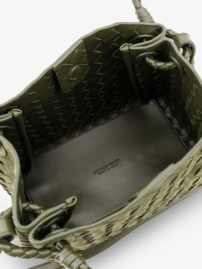 Bottega Veneta Parachute suede shoulder bag with Intrecciato motif - Green Tweed-M Brass