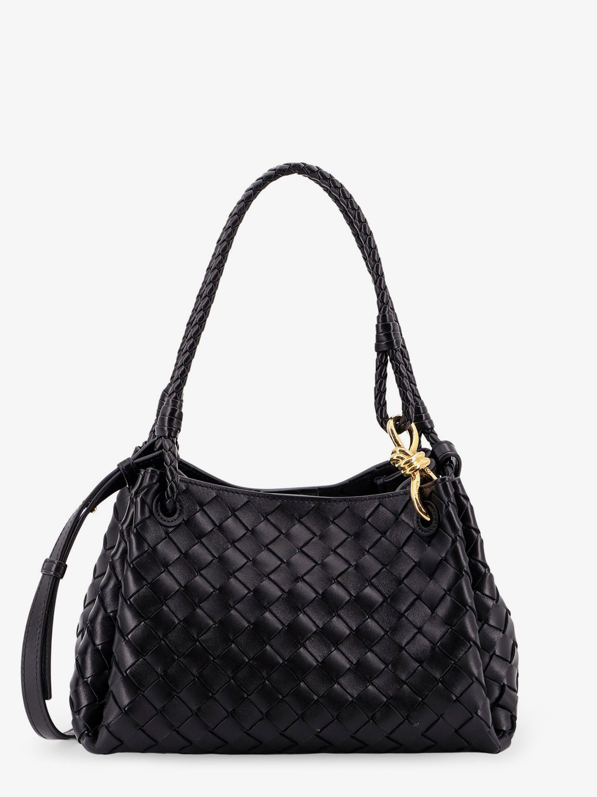Bottega Veneta Parachute leather shoulder bag with Intrecciato motif and Knot detail - Black-M Brass