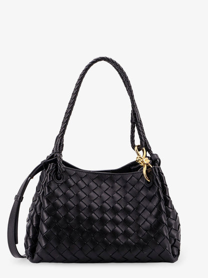 Bottega Veneta Parachute leather shoulder bag with Intrecciato motif and Knot detail - Black-M Brass