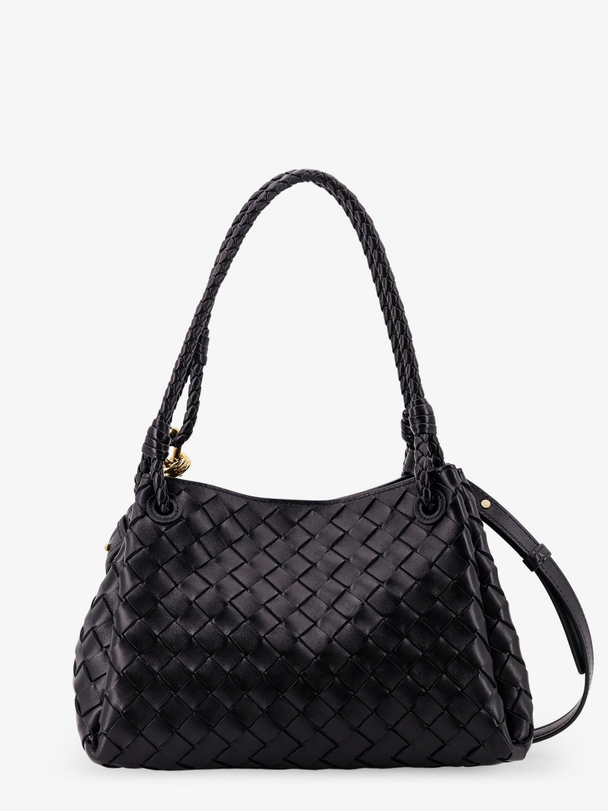 Bottega Veneta Parachute leather shoulder bag with Intrecciato motif and Knot detail - Black-M Brass