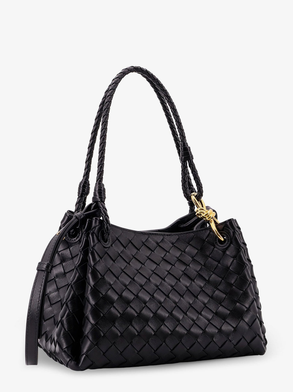 Bottega Veneta Parachute leather shoulder bag with Intrecciato motif and Knot detail - Black-M Brass