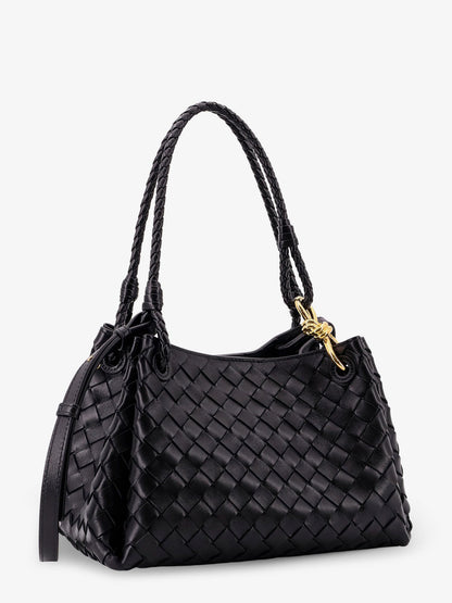 Bottega Veneta Parachute leather shoulder bag with Intrecciato motif and Knot detail - Black-M Brass