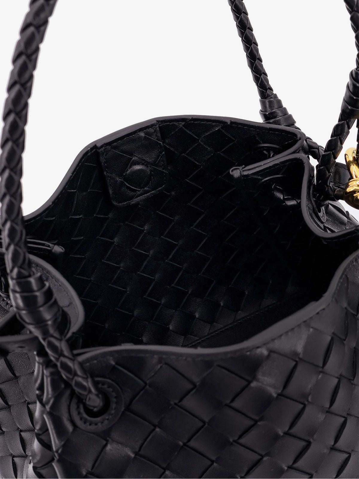 Bottega Veneta Parachute leather shoulder bag with Intrecciato motif and Knot detail - Black-M Brass
