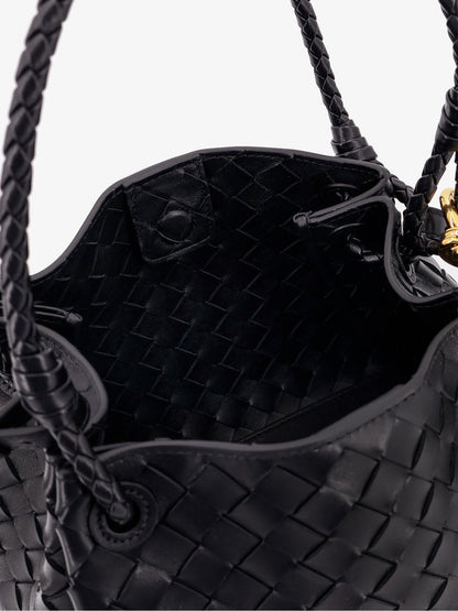 Bottega Veneta Parachute leather shoulder bag with Intrecciato motif and Knot detail - Black-M Brass