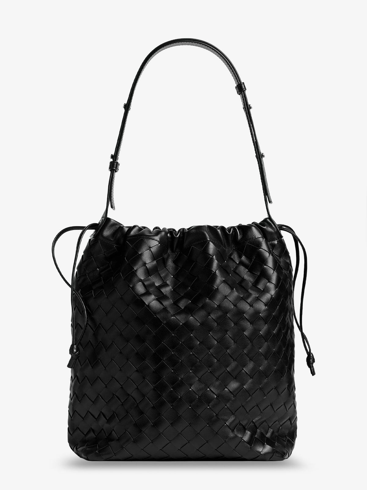 Bottega Veneta Bucket Intrecciato Biblioteca leather shoulder bag - Blacksilver