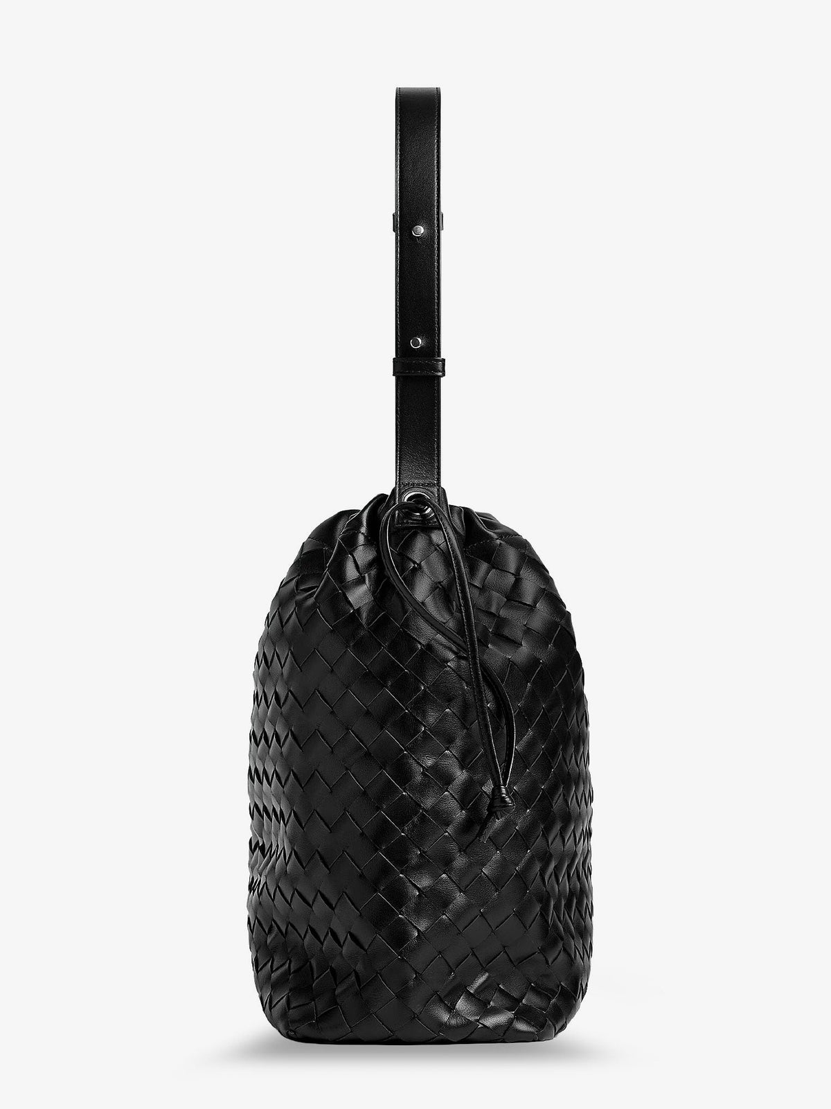 Bottega Veneta Bucket Intrecciato Biblioteca leather shoulder bag - Blacksilver