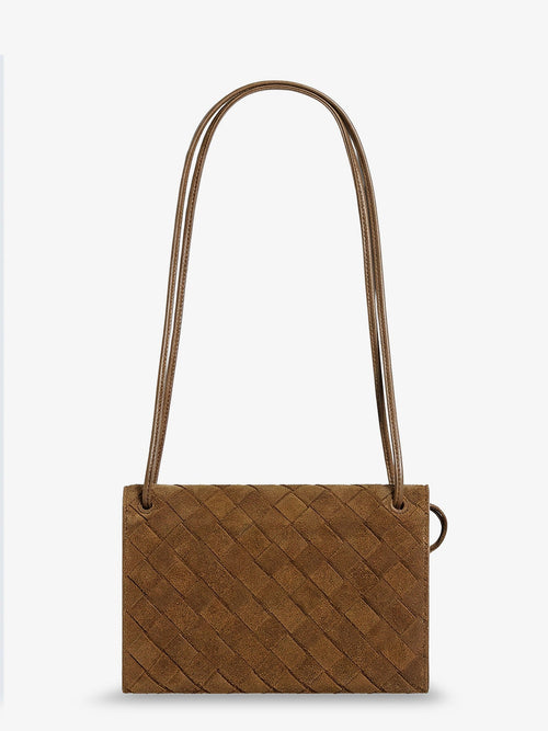 Bottega Veneta Suede crossbody bag with Intrecciato motif - Darkcaramel