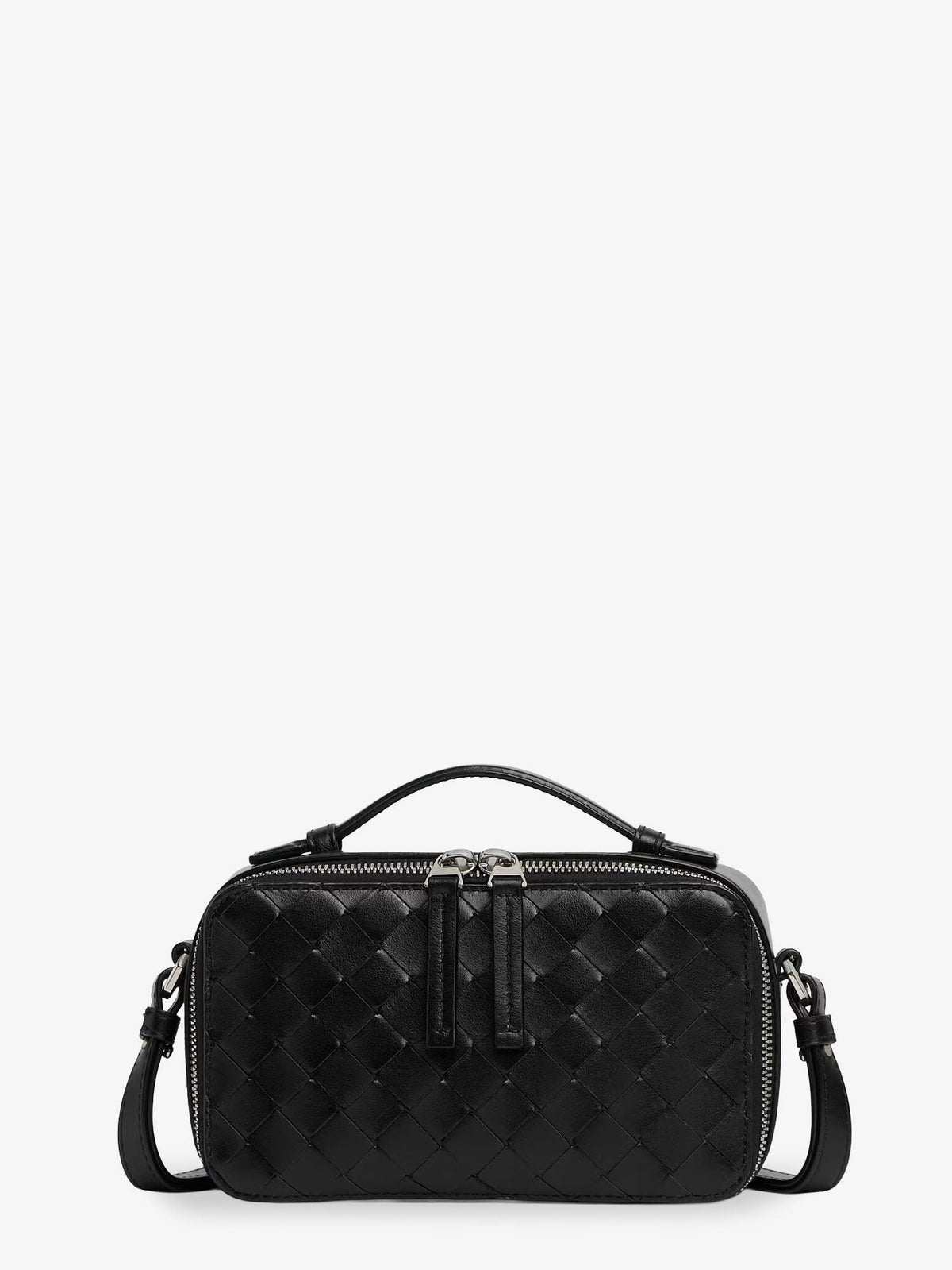 Bottega Veneta Leather clutch bag with Intrecciato motif - Black-Silver