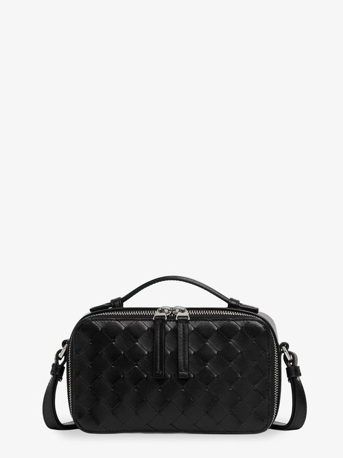Bottega Veneta Leather clutch bag with Intrecciato motif - Black-Silver