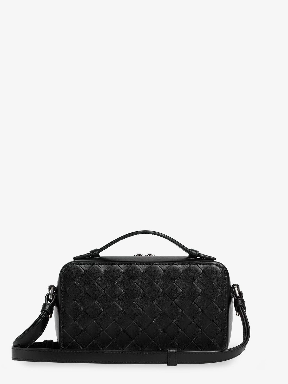 Bottega Veneta Leather clutch bag with Intrecciato motif - Black-Silver