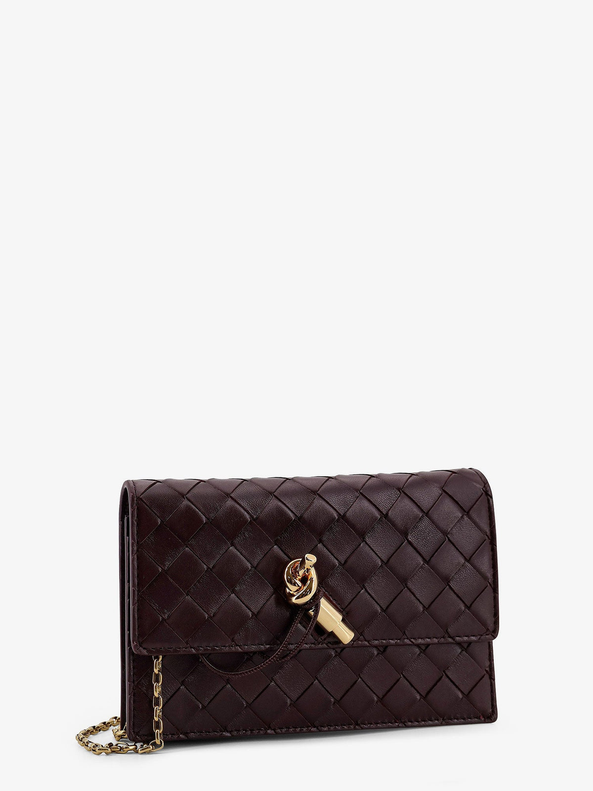 Bottega Veneta Leather crossbody bag with Intrecciato motif - Dark Barolo-M Brass