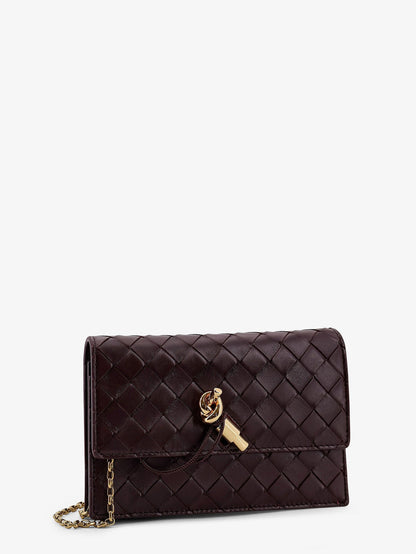 Bottega Veneta Leather crossbody bag with Intrecciato motif - Dark Barolo-M Brass