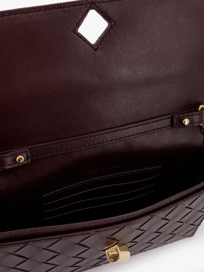 Bottega Veneta Leather crossbody bag with Intrecciato motif - Dark Barolo-M Brass