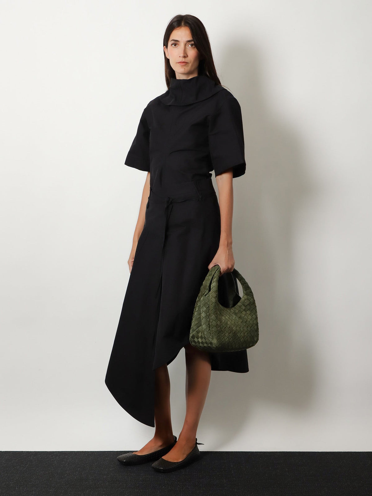 Bottega Veneta Campana Intrecciato suede shoulder bag - Green Tweed-M Brass