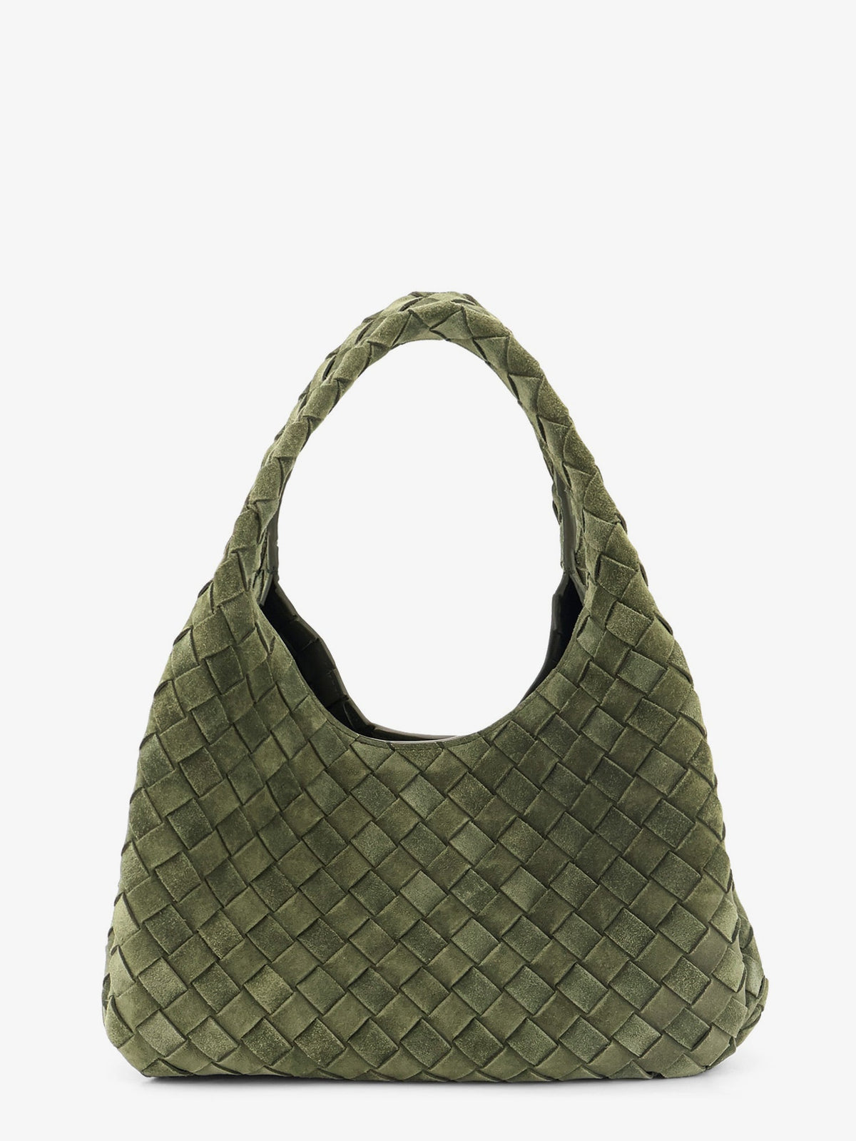 Bottega Veneta Campana Intrecciato suede shoulder bag - Green Tweed-M Brass