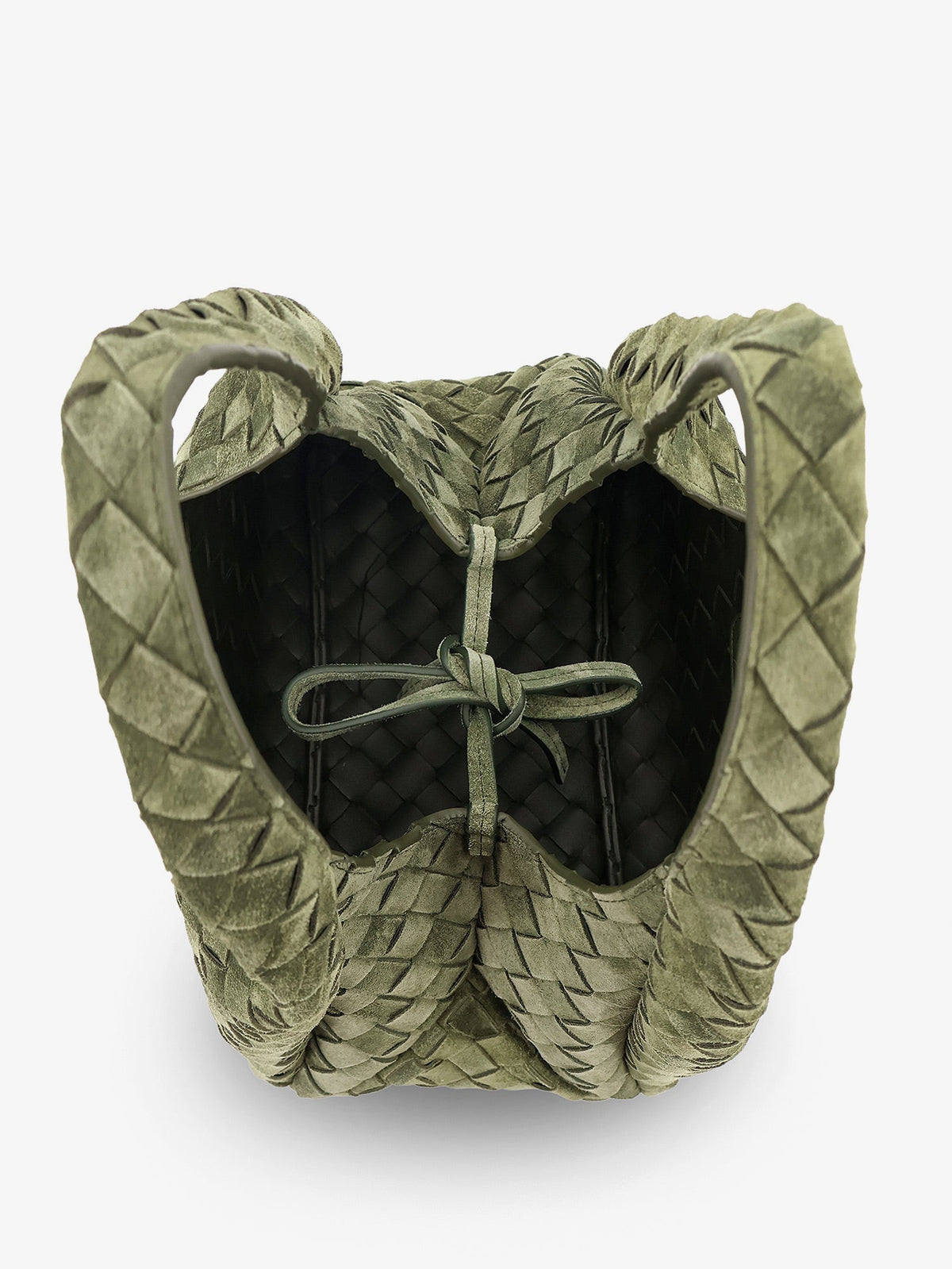 Bottega Veneta Campana Intrecciato suede shoulder bag - Green Tweed-M Brass