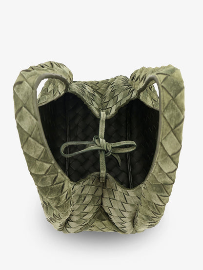 Bottega Veneta Campana Intrecciato suede shoulder bag - Green Tweed-M Brass