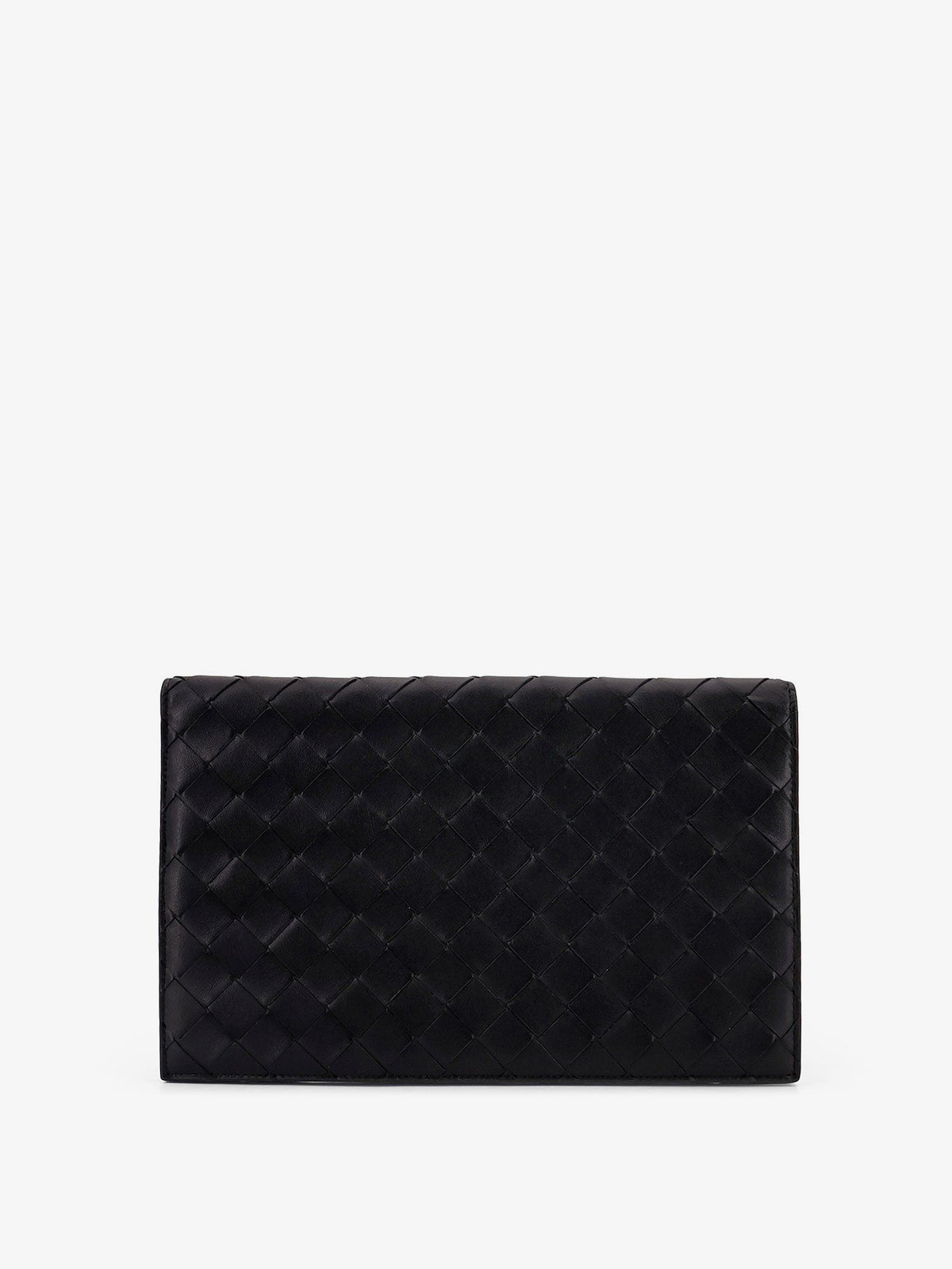 Bottega Veneta Leather clutch bag with Intrecciato motif - Black-Silver