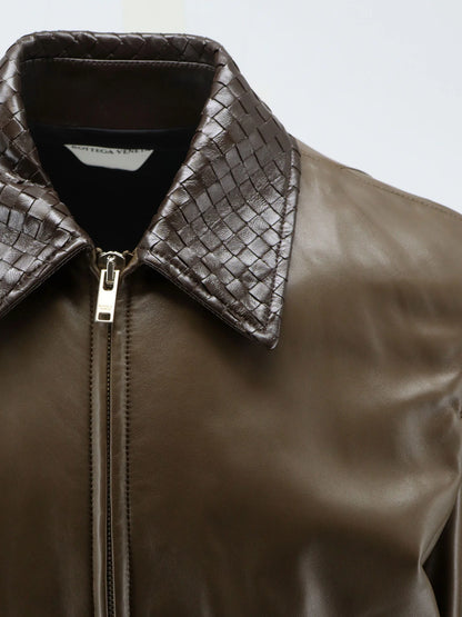 BOTTEGA VENETA - Leather Jacket with Ibntrecciato detail