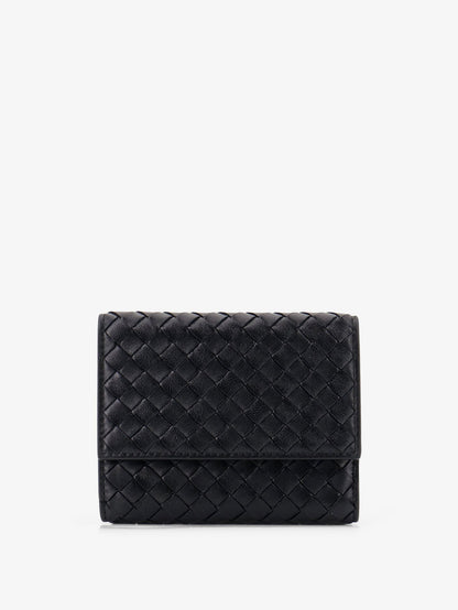 Bottega Veneta Bi-fold Intrecciato wallet with zip - Black-Gold