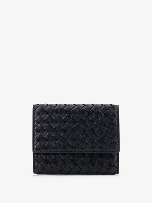 Bottega Veneta Bi-fold Intrecciato wallet with zip - Black-Gold