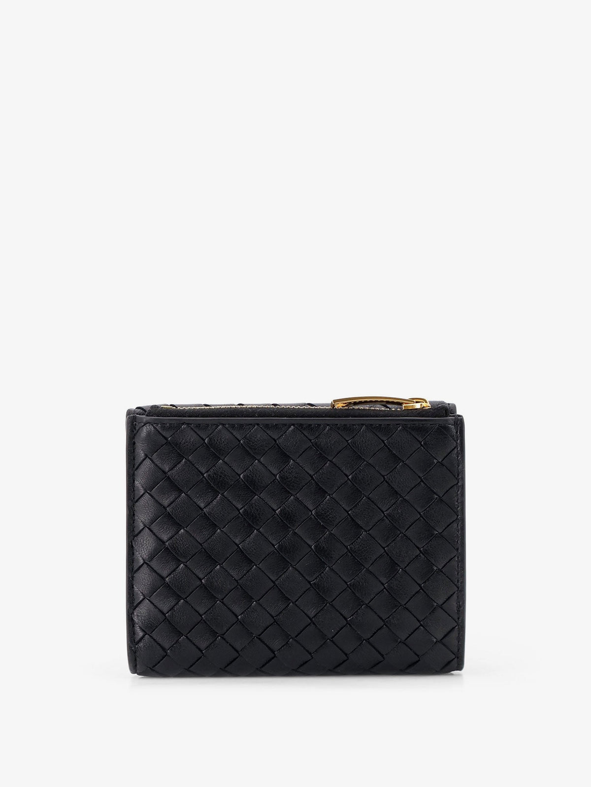 Bottega Veneta Bi-fold Intrecciato wallet with zip - Black-Gold