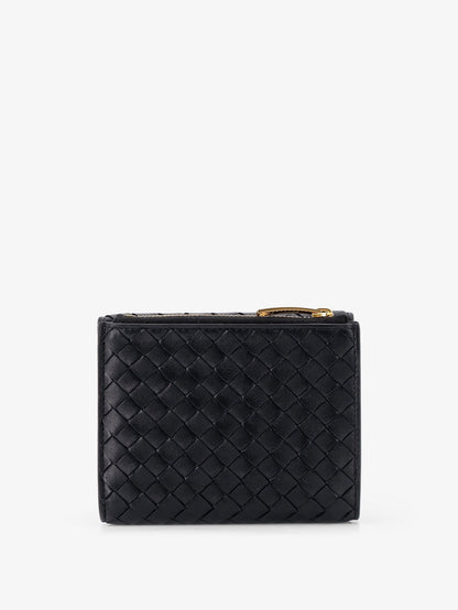 Bottega Veneta Bi-fold Intrecciato wallet with zip - Black-Gold