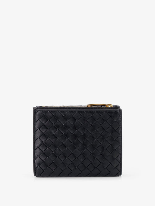 Bottega Veneta Bi-fold Intrecciato wallet with zip - Black-Gold