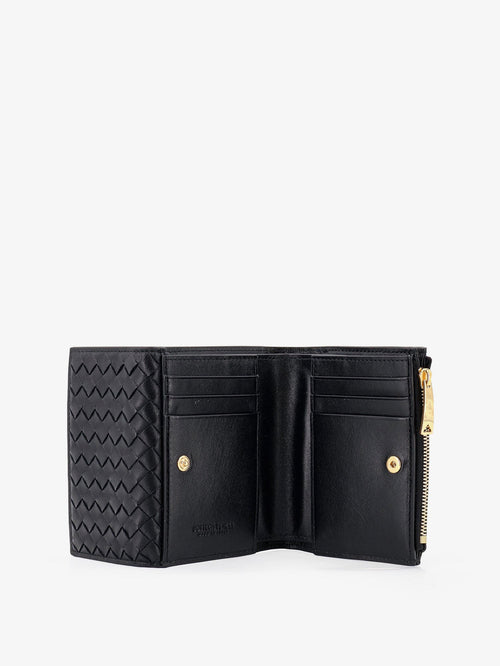 Bottega Veneta Bi-fold Intrecciato wallet with zip - Black-Gold