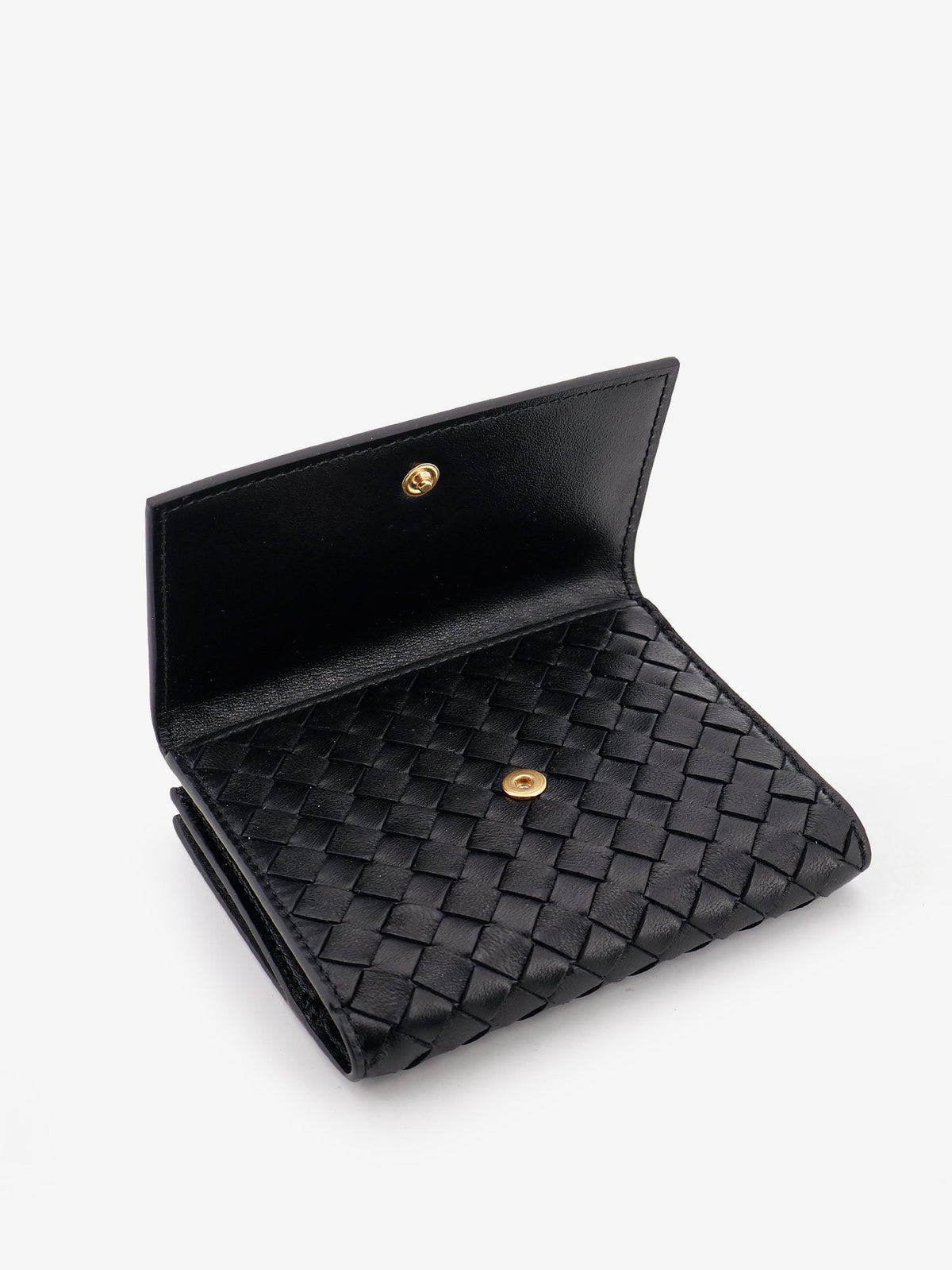 Bottega Veneta Bi-fold Intrecciato wallet with zip - Black-Gold